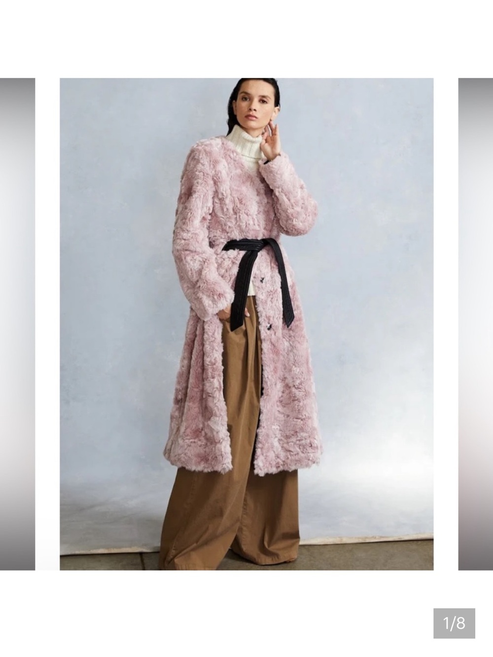 Women's Light Pink Teddy Coat with Belt